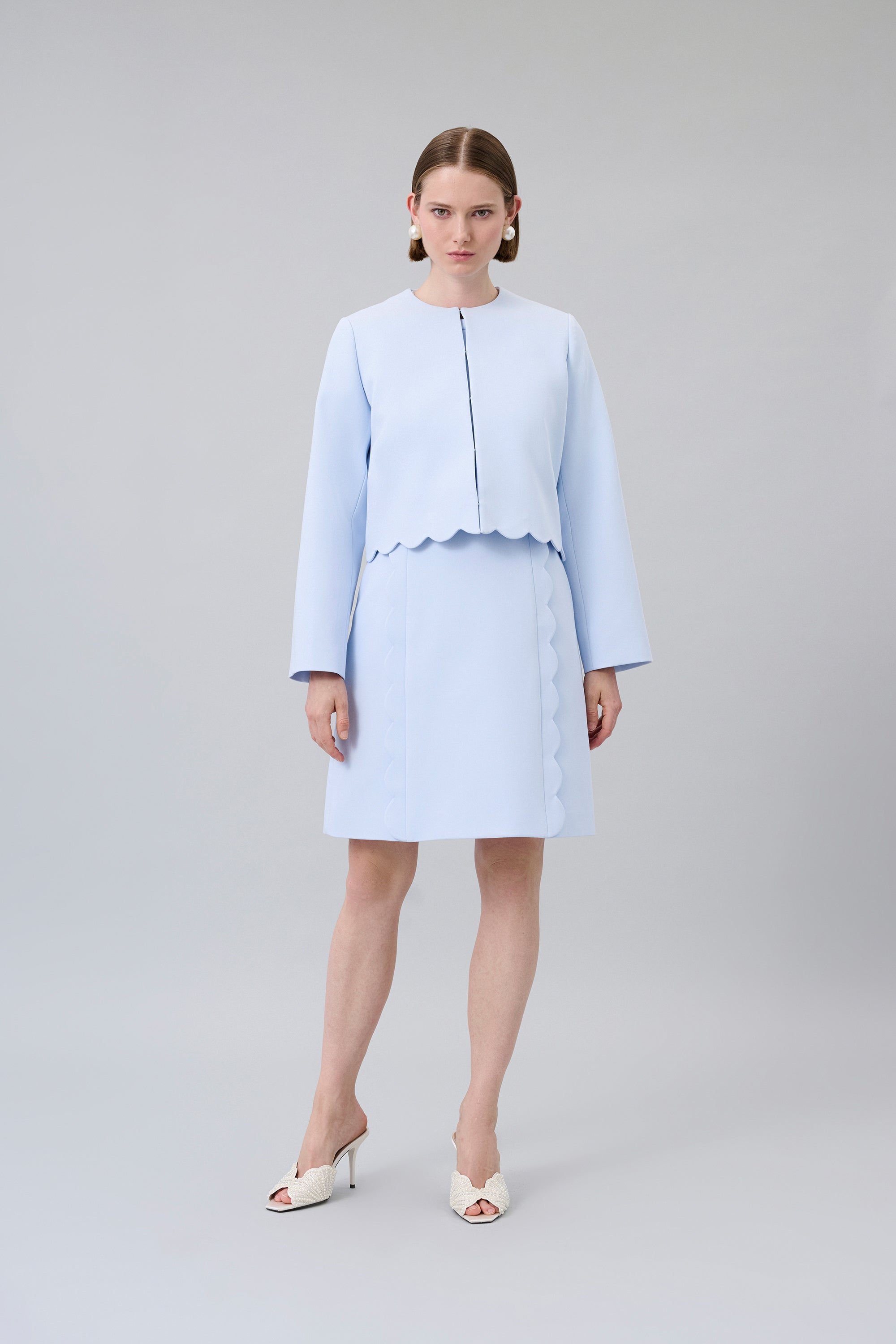 Scalloped-Hem Cropped Jacket