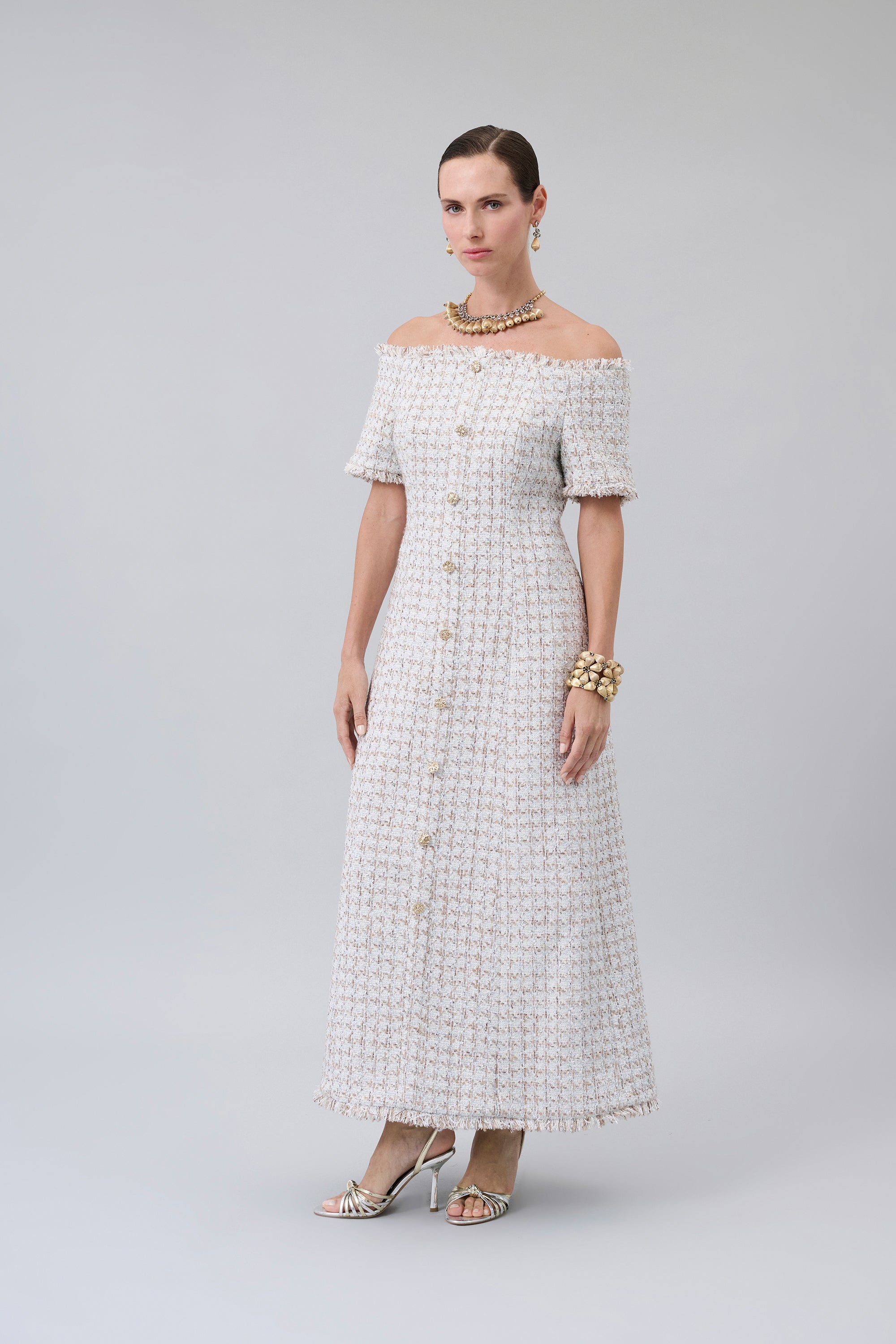 Off-Shoulder Tweed Dress