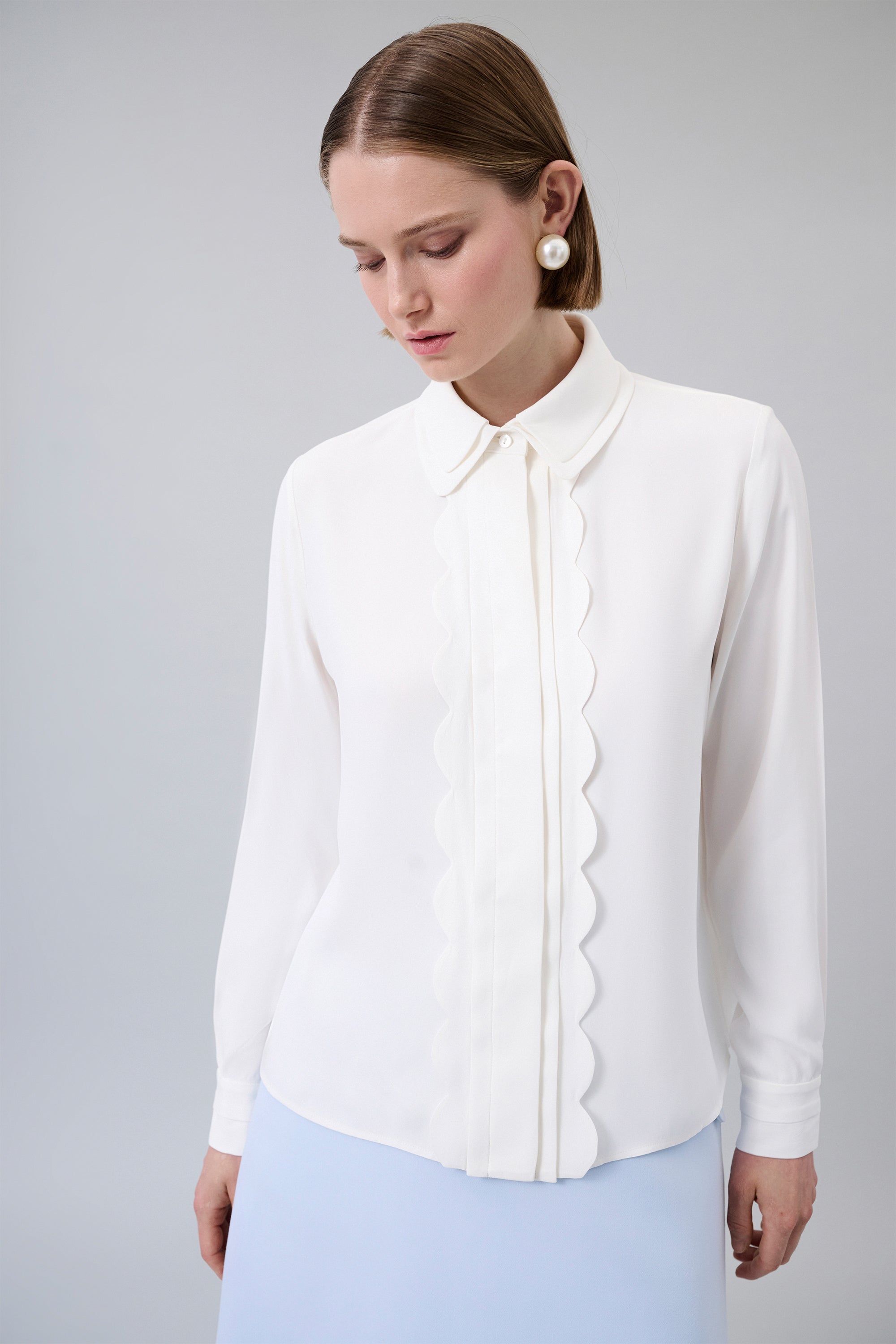 Scalloped-Detail Solid Shirt