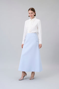 Scalloped-Pocket Midi Skirt