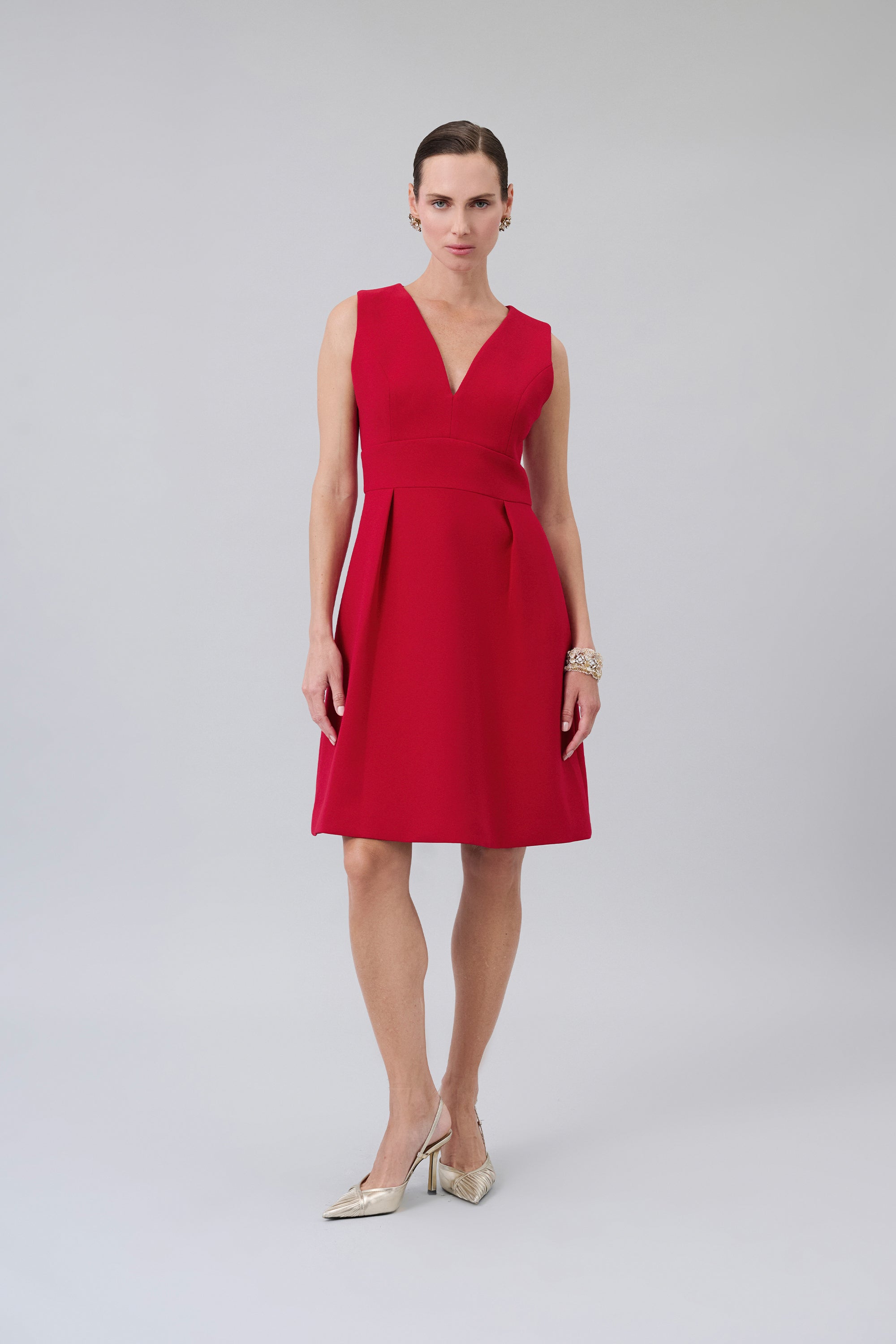 V-Neck Pleated Dress