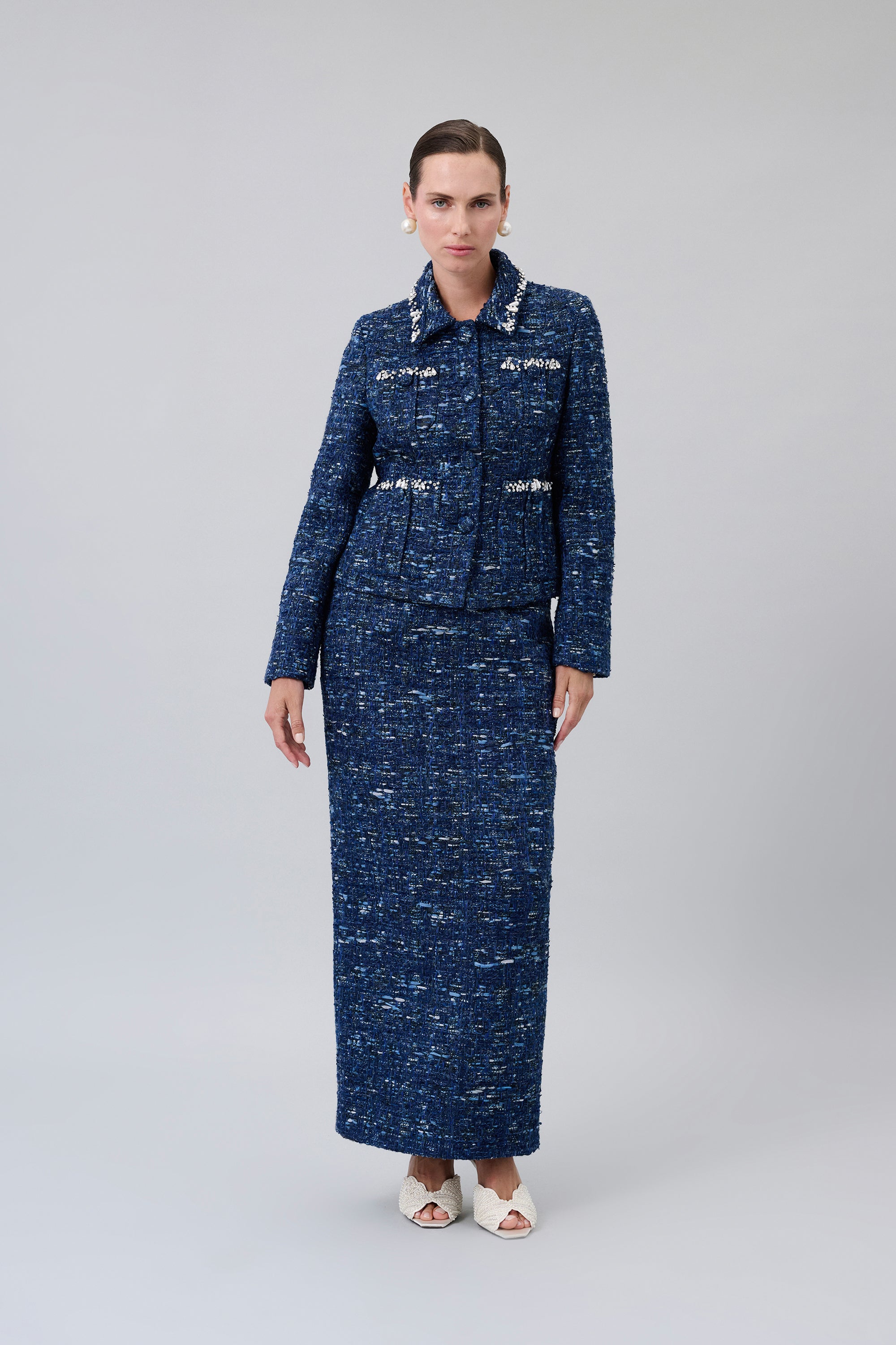 Textured Tweed Maxi Skirt