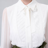 Tie-Neck Pintucked Blouse