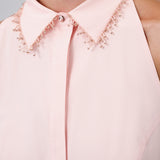 Embellished-Collar Belted Shirt Dress