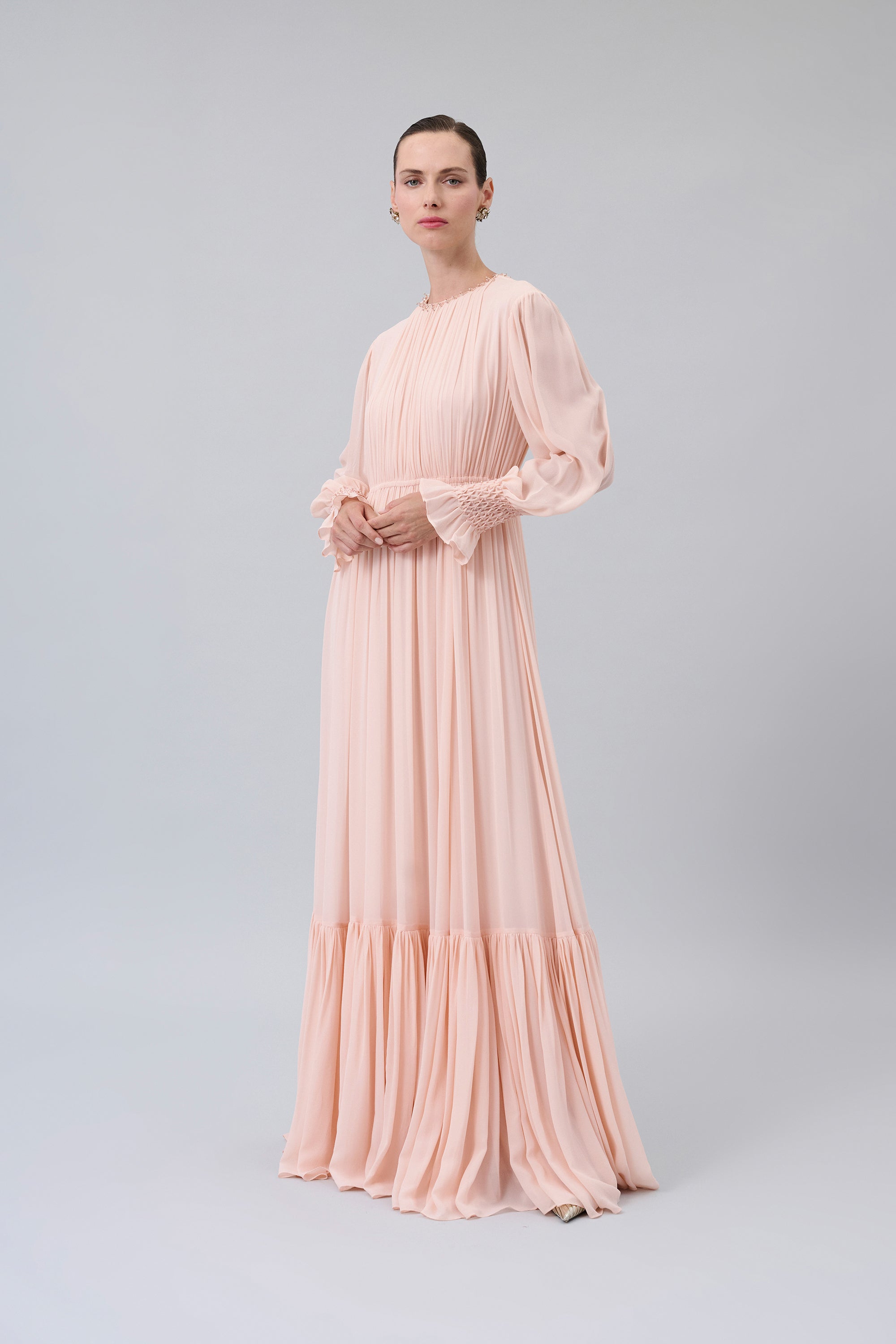 Gathered Chiffon Maxi Dress