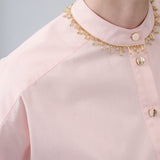 Embellished-Neck Cotton Blouse