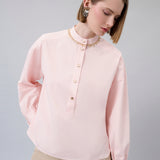 Embellished-Neck Cotton Blouse