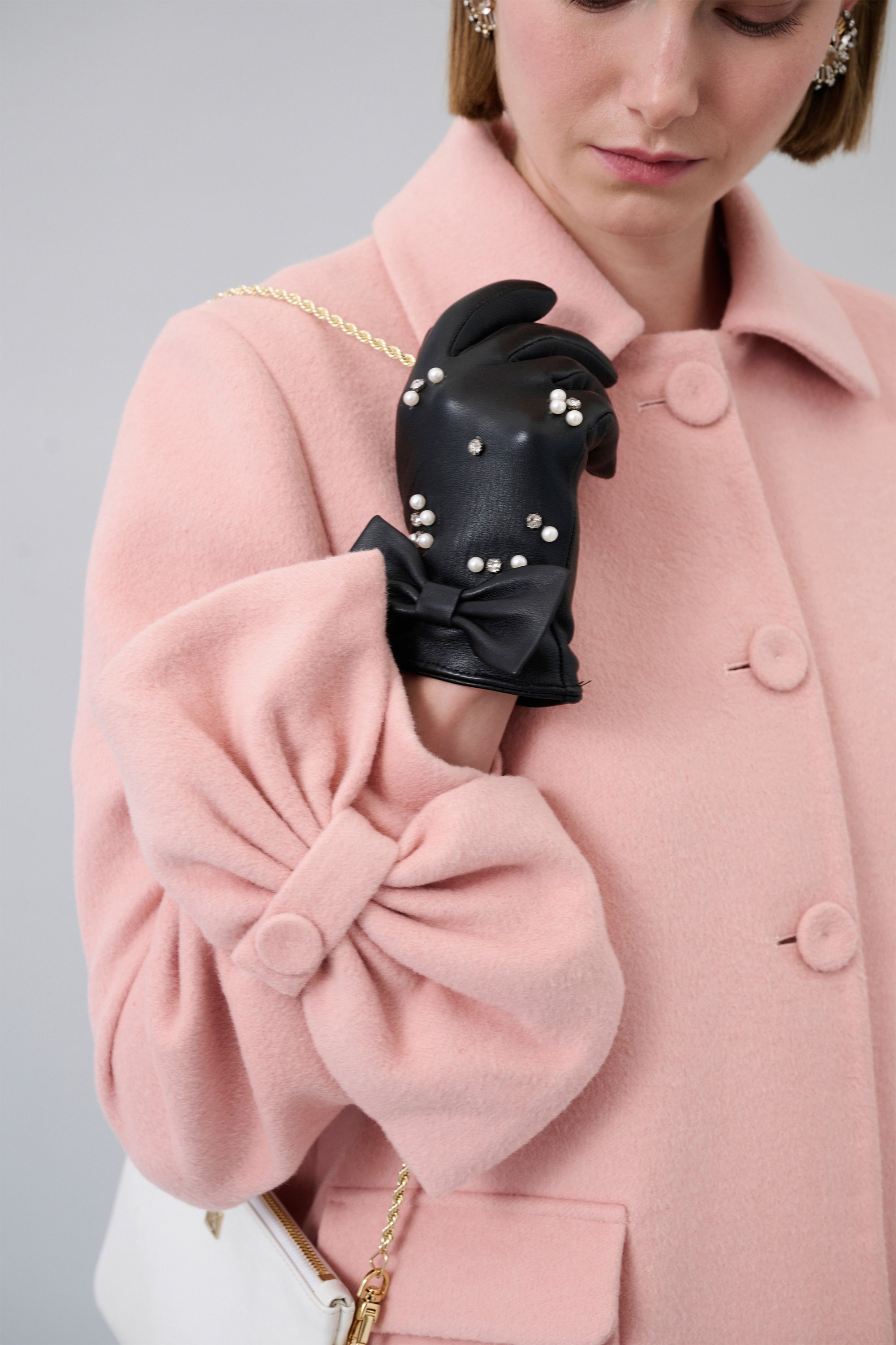 Pearl Crystal Genuine Leather Gloves