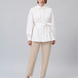 Smocked-Yoke Belted Shirt