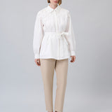 Smocked-Yoke Belted Shirt
