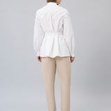 Smocked-Yoke Belted Shirt