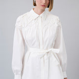 Smocked-Yoke Belted Shirt