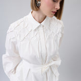 Smocked-Yoke Belted Shirt