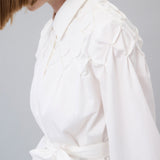 Smocked-Yoke Belted Shirt