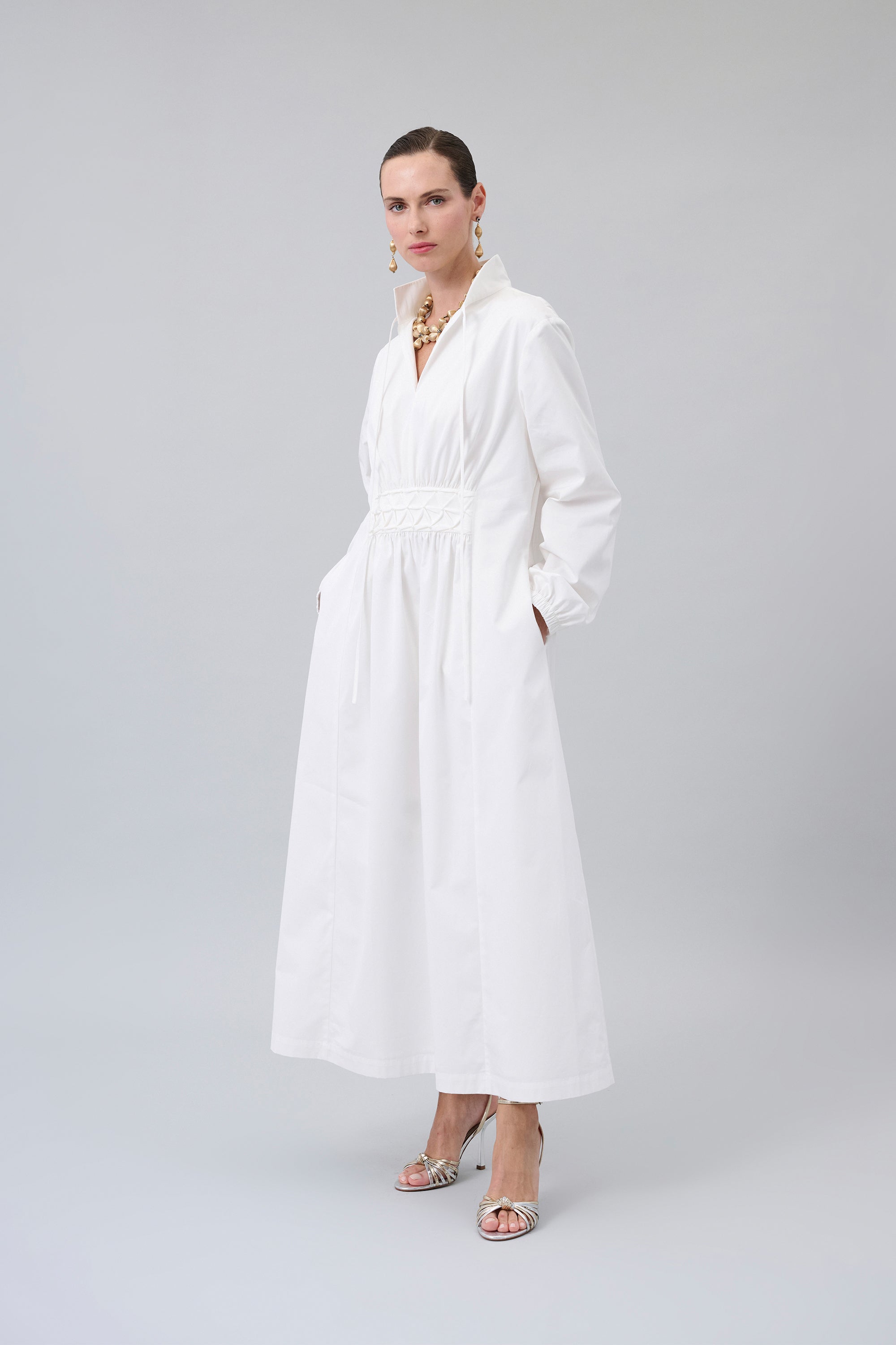 Smocked-Waist Shirt Dress