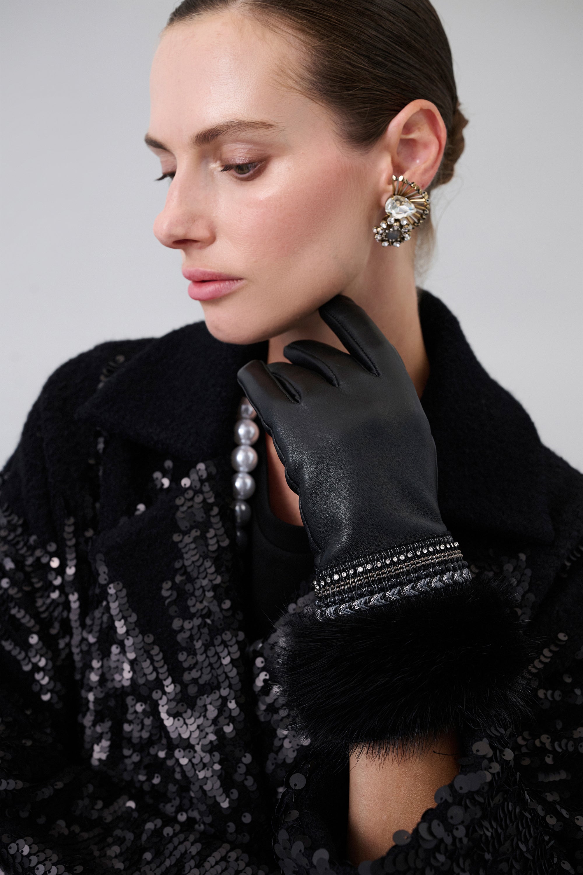 Genuine Leather Fur Gloves