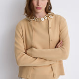 Nean Embellished Neckline Tricot Cardigan
 Beige