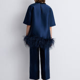 Nean Embellished Feather Hem Tunic Navy