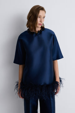 Nean Embellished Feather Hem Tunic Navy