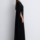 Nean Embellished Cape Gown Black