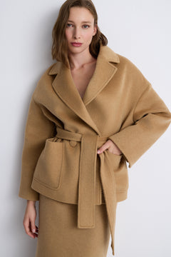 Belted Short Coat Beige